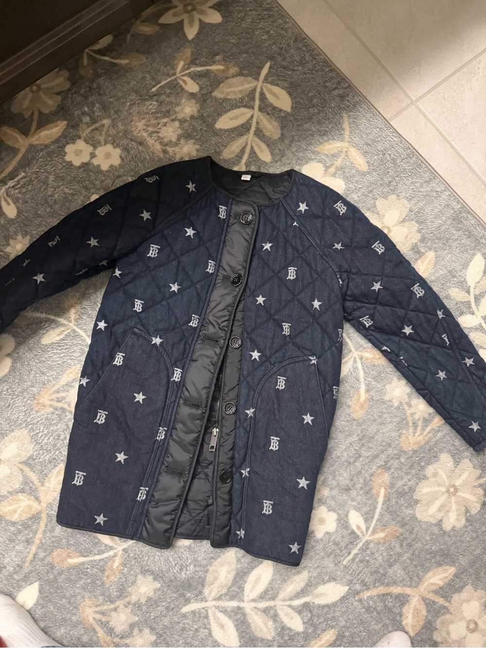 Burberry Navy Jean Quilted Star Monogram Puffer Coat